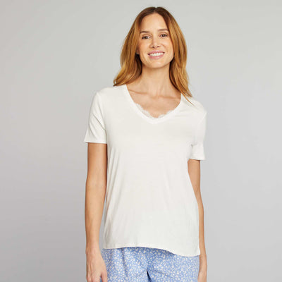 T-shirt fluide col V BLANC