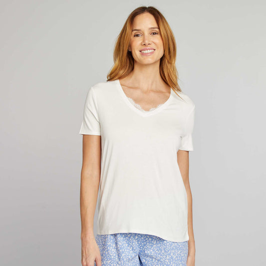 T-shirt fluide col V BLANC