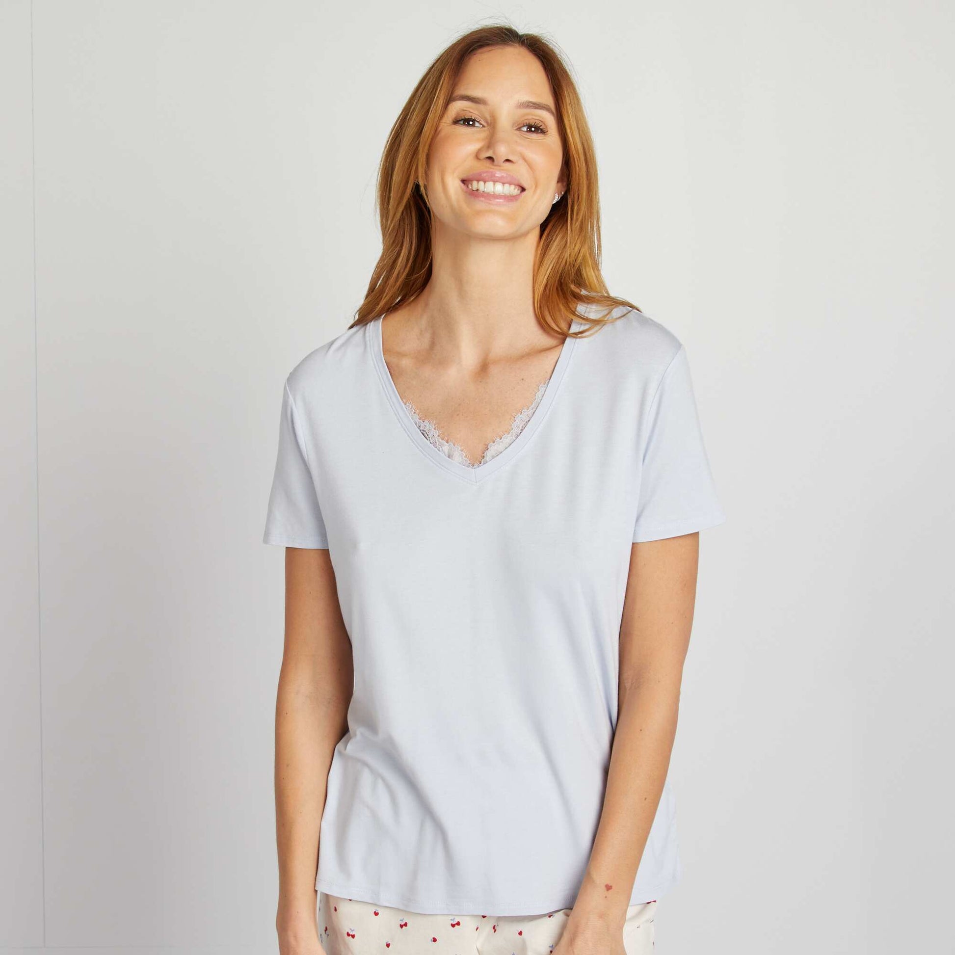 T-shirt fluide col V BLEU