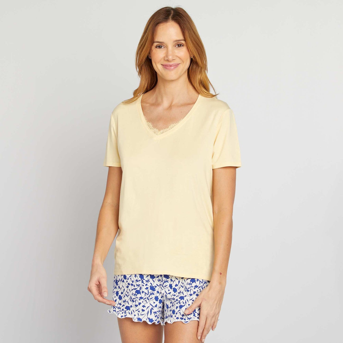T-shirt fluide col V JAUNE