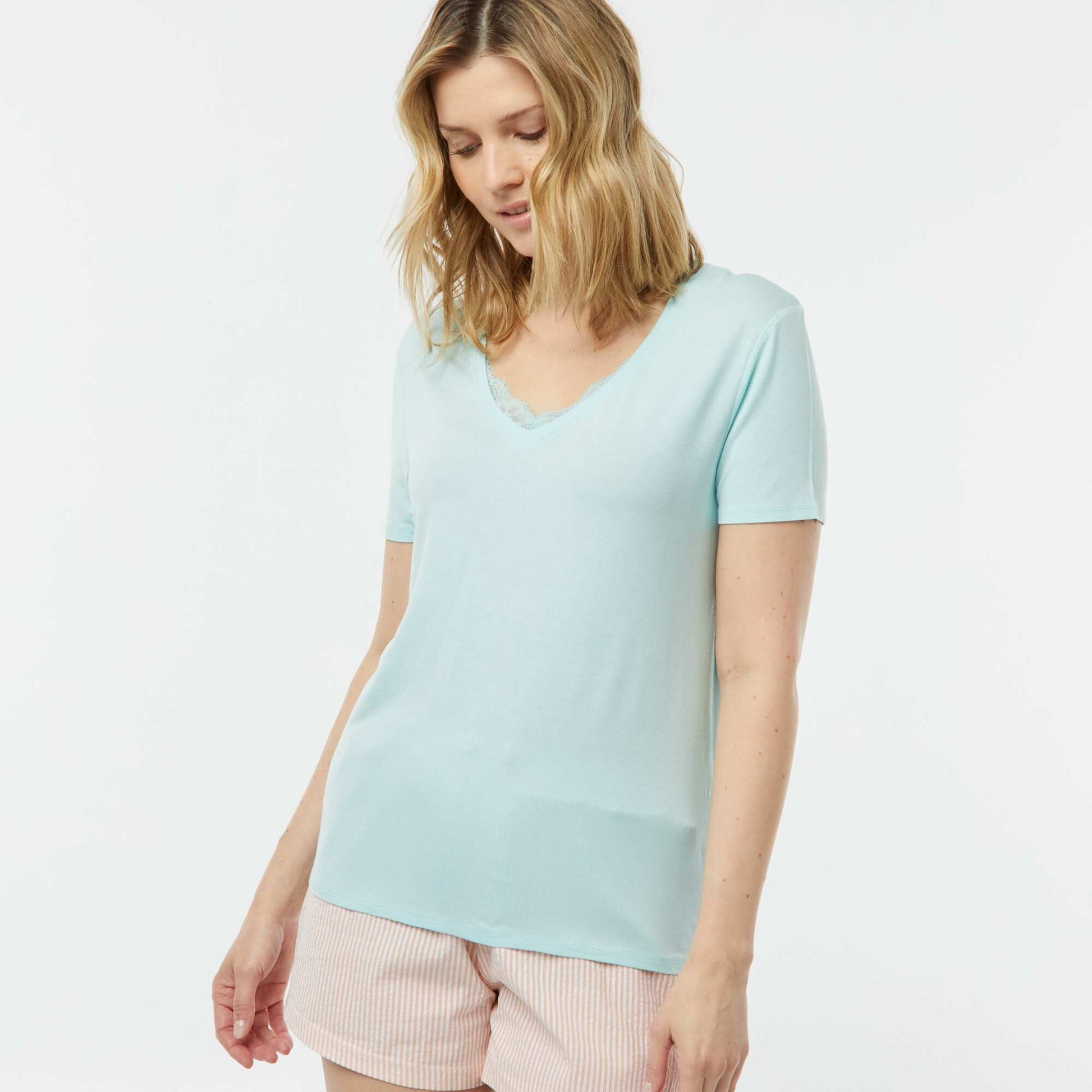 T-shirt fluide col V BLEU