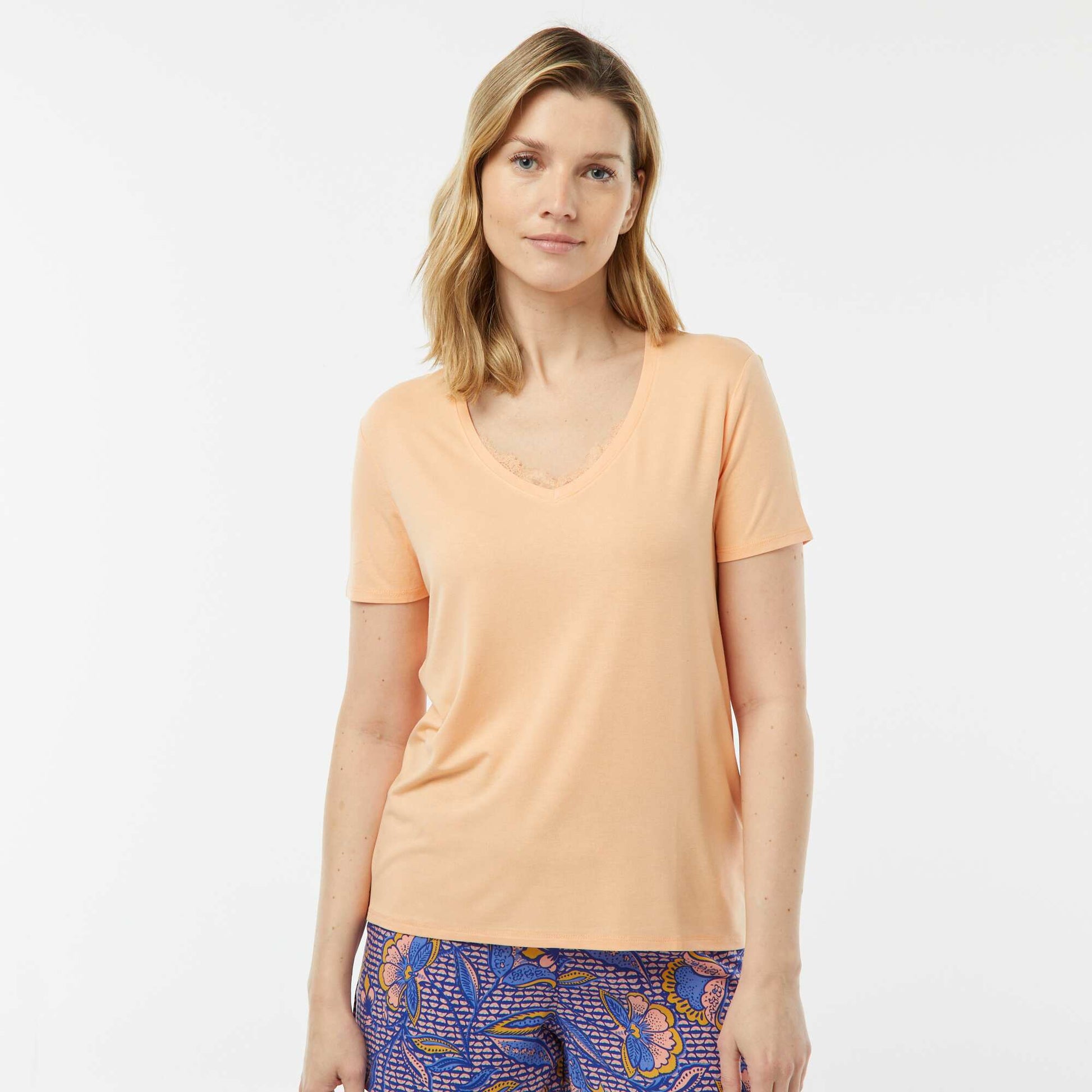 T-shirt fluide col V ORANGE