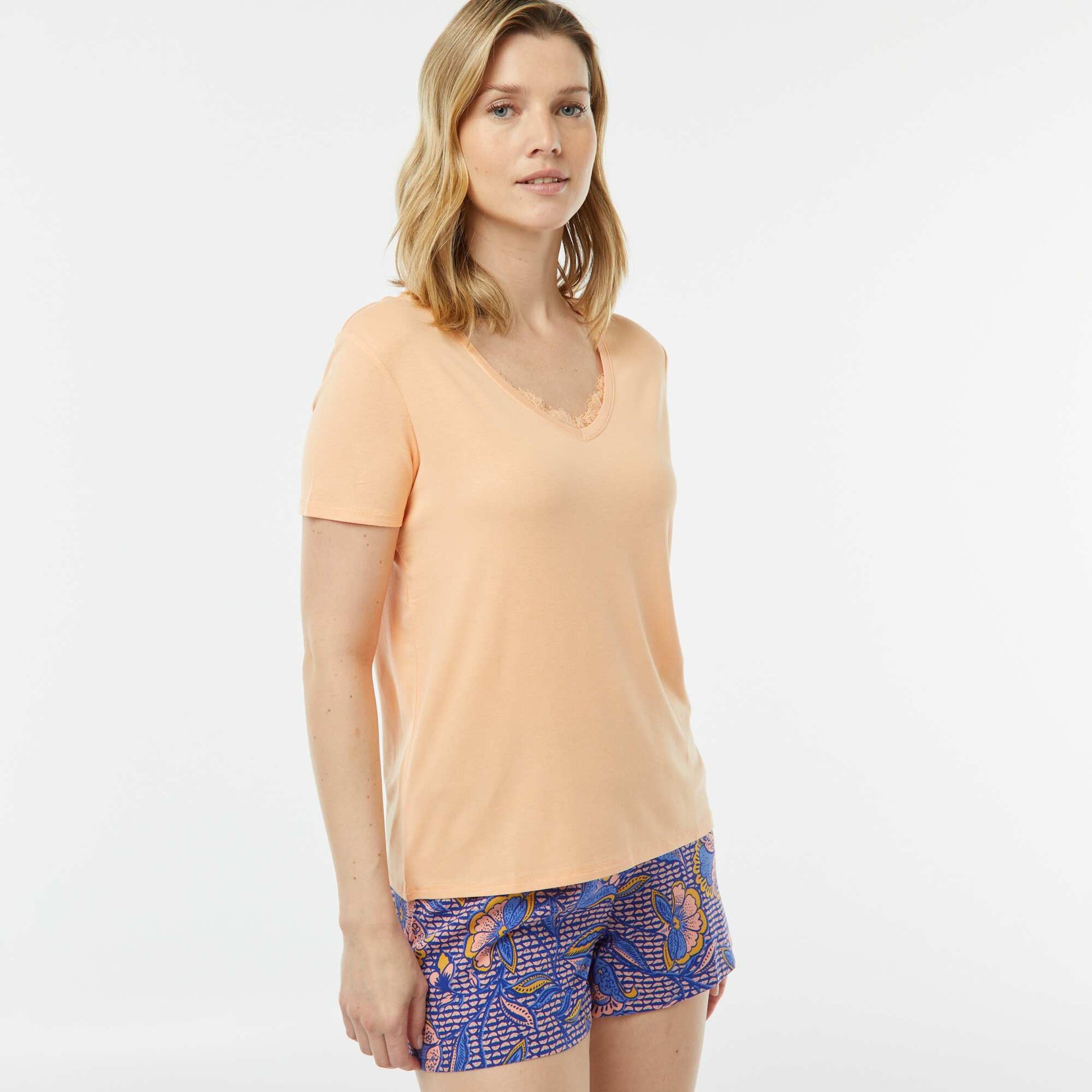 T-shirt fluide col V ORANGE