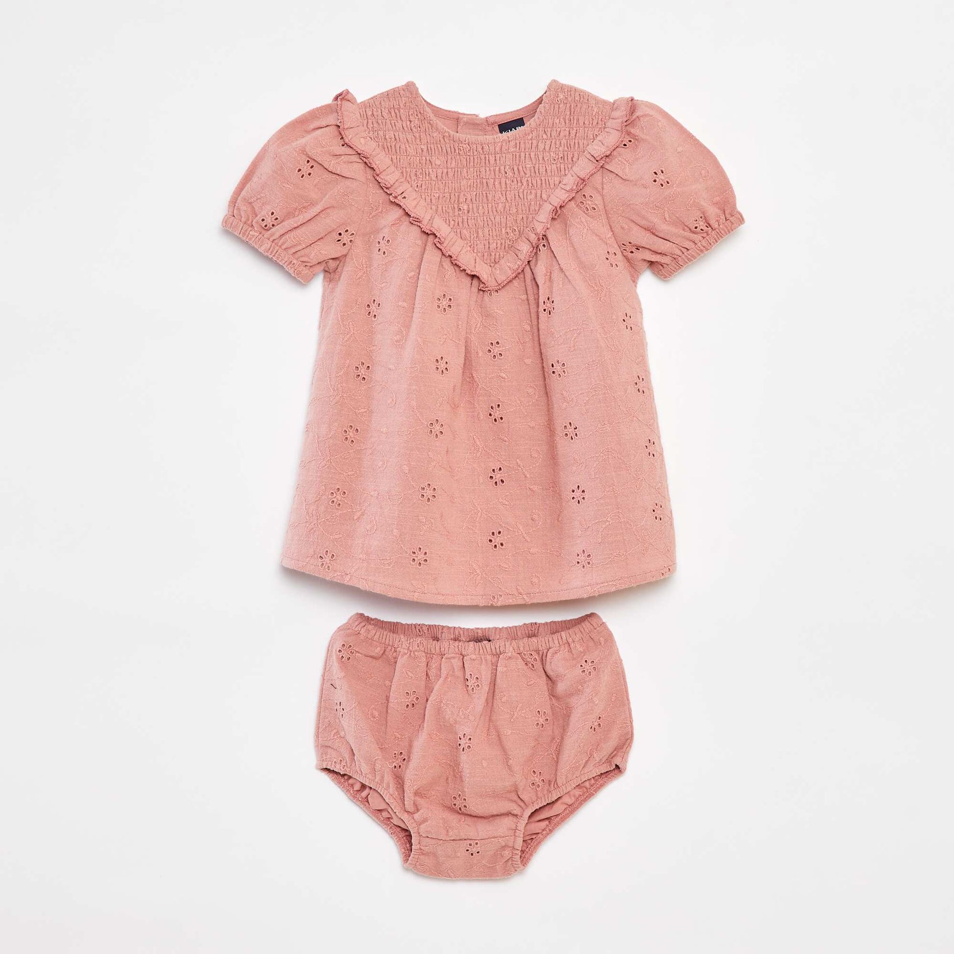 Ensemble robe avec broderies anglaises + culotte - 2 pièces ROSE