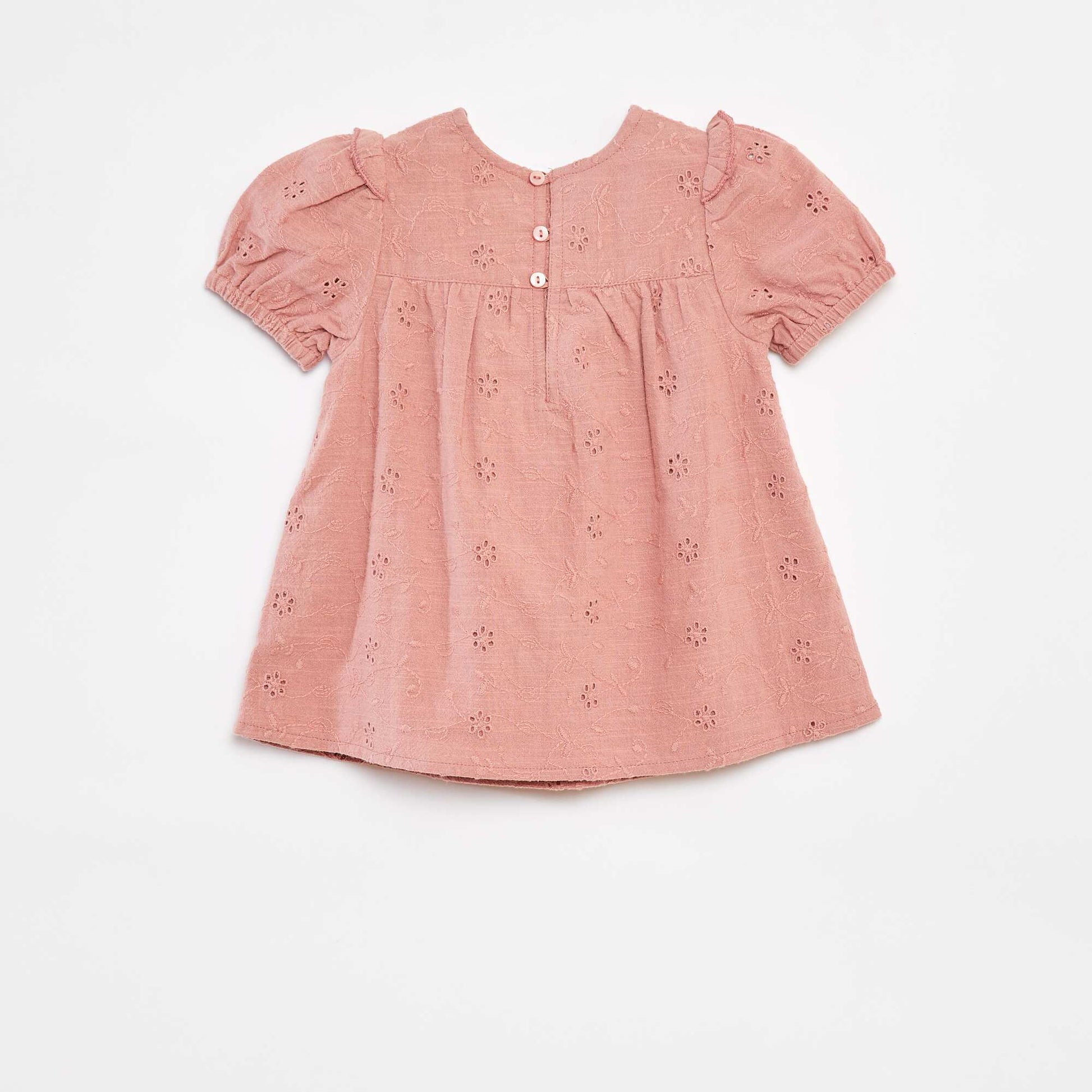 Ensemble robe avec broderies anglaises + culotte - 2 pièces ROSE