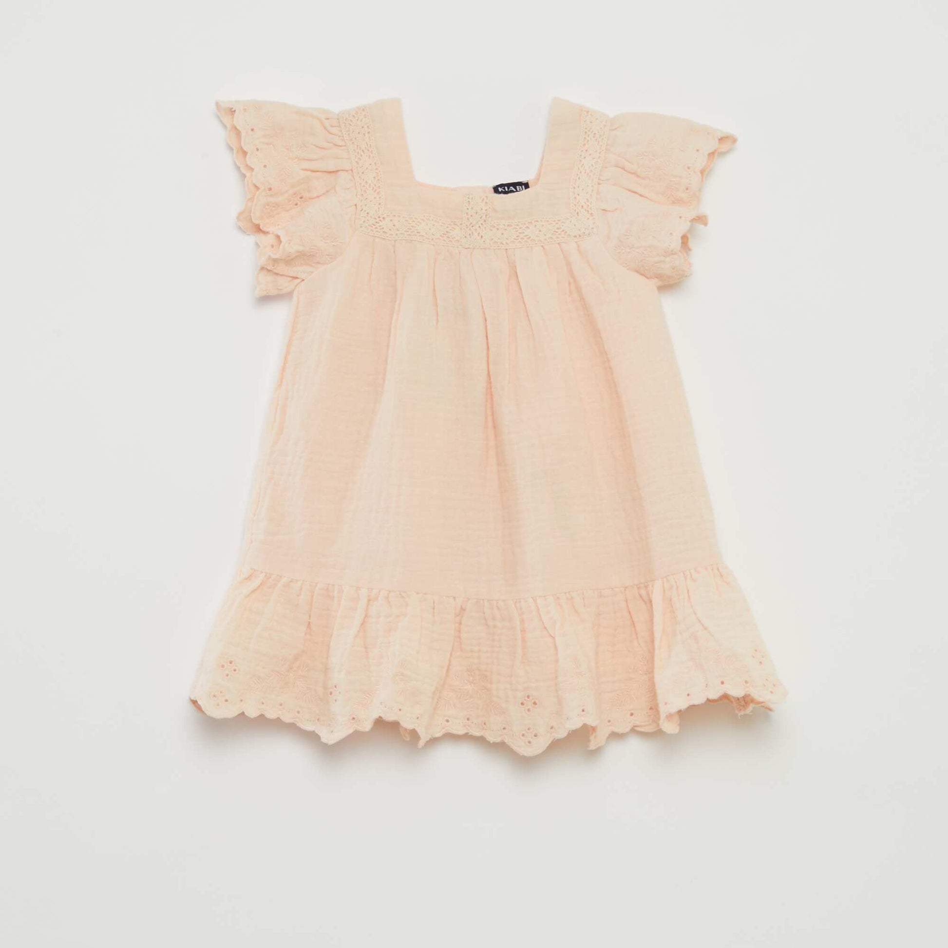 Robe en gaze de coton avec borderies anglaises BEIGE