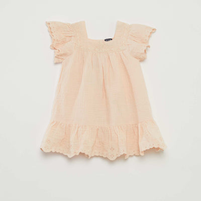 Robe en gaze de coton avec borderies anglaises BEIGE