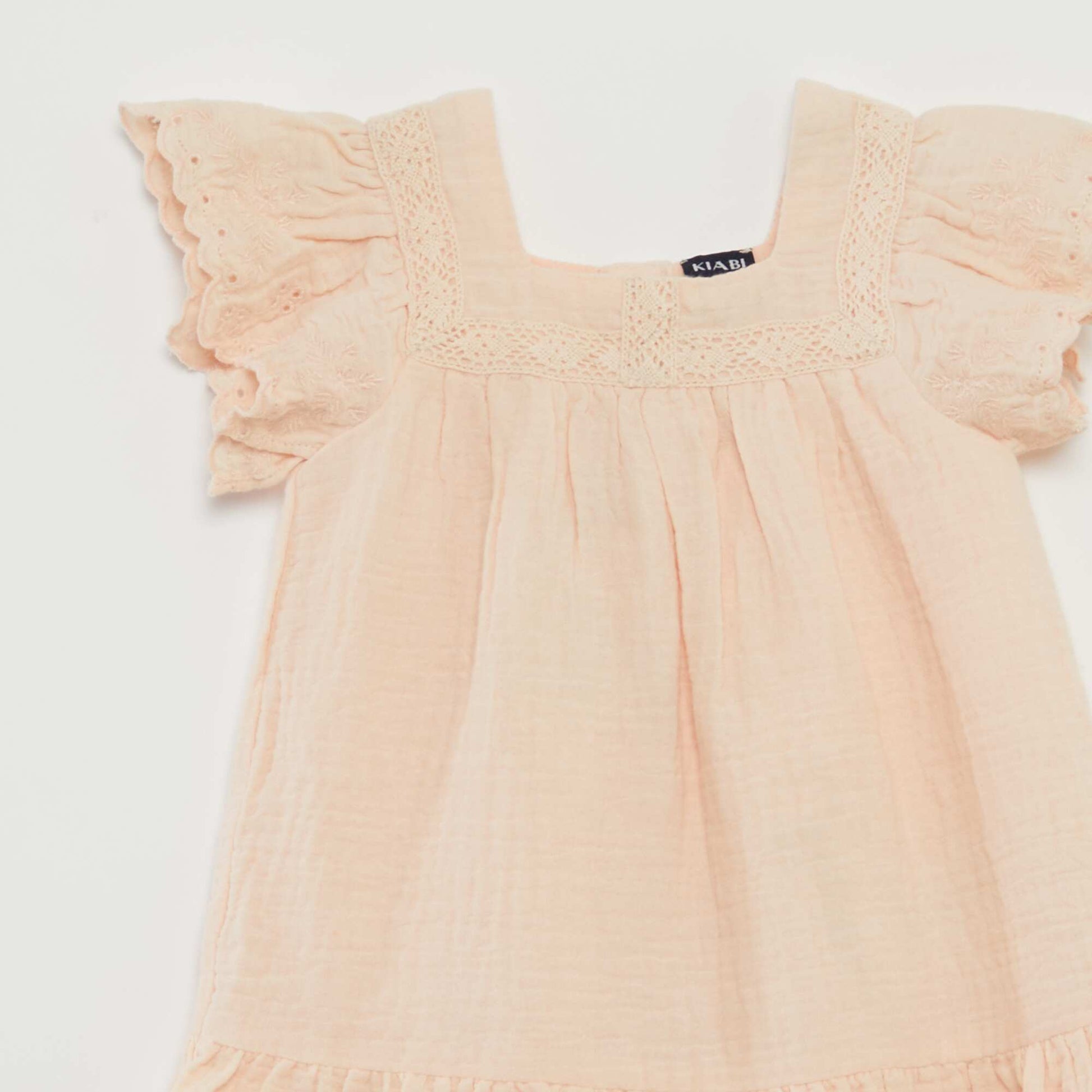 Robe en gaze de coton avec borderies anglaises BEIGE