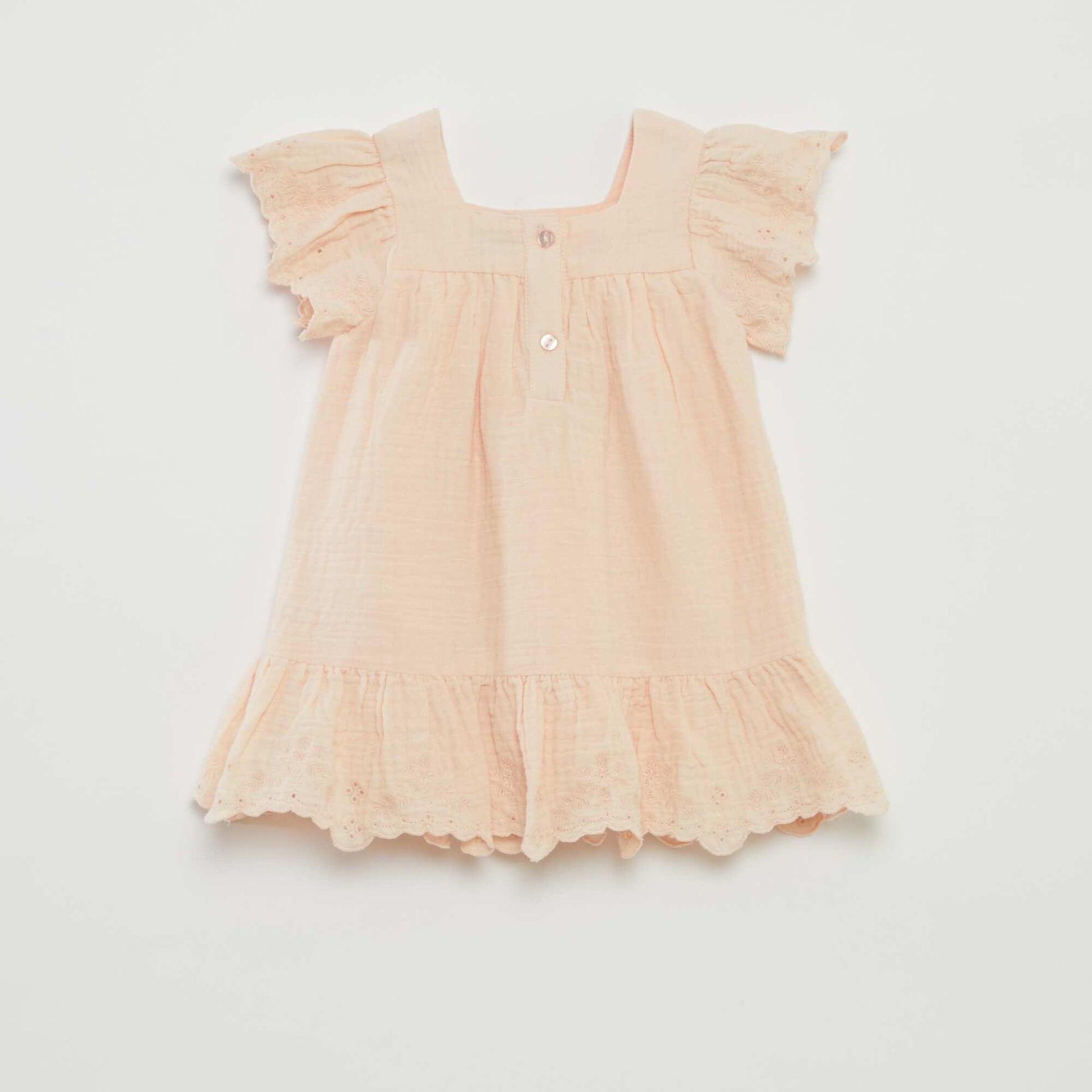 Robe en gaze de coton avec borderies anglaises BEIGE