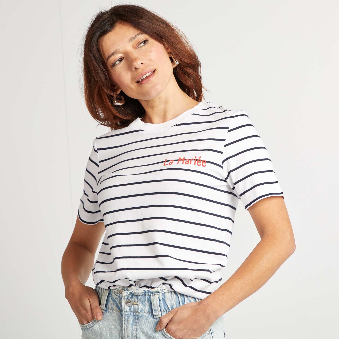 T-shirt avec message EVJF BLANC RAYé