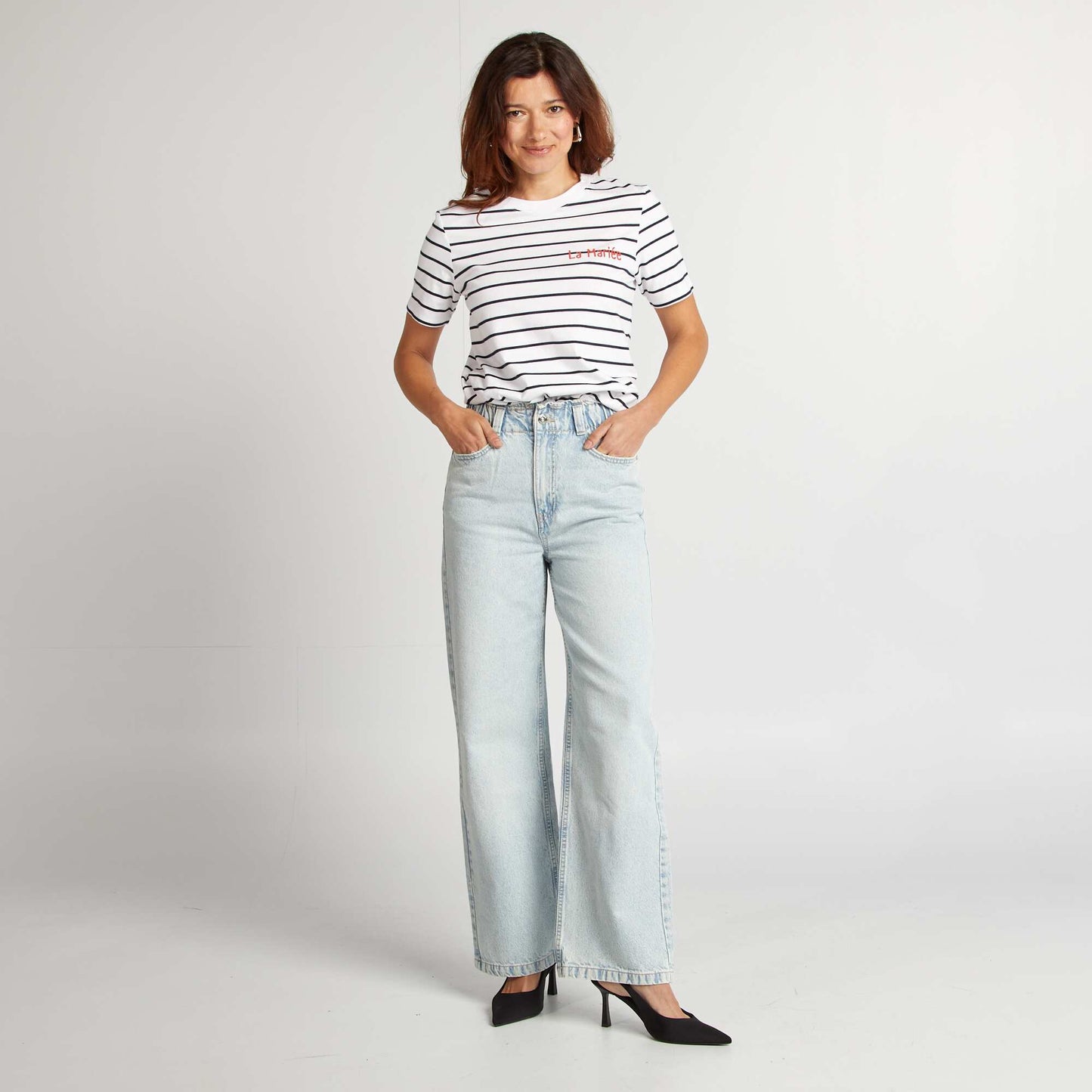 T-shirt avec message EVJF BLANC RAYé