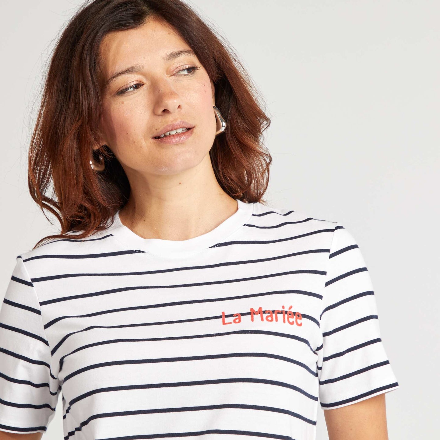 T-shirt avec message EVJF BLANC RAYé