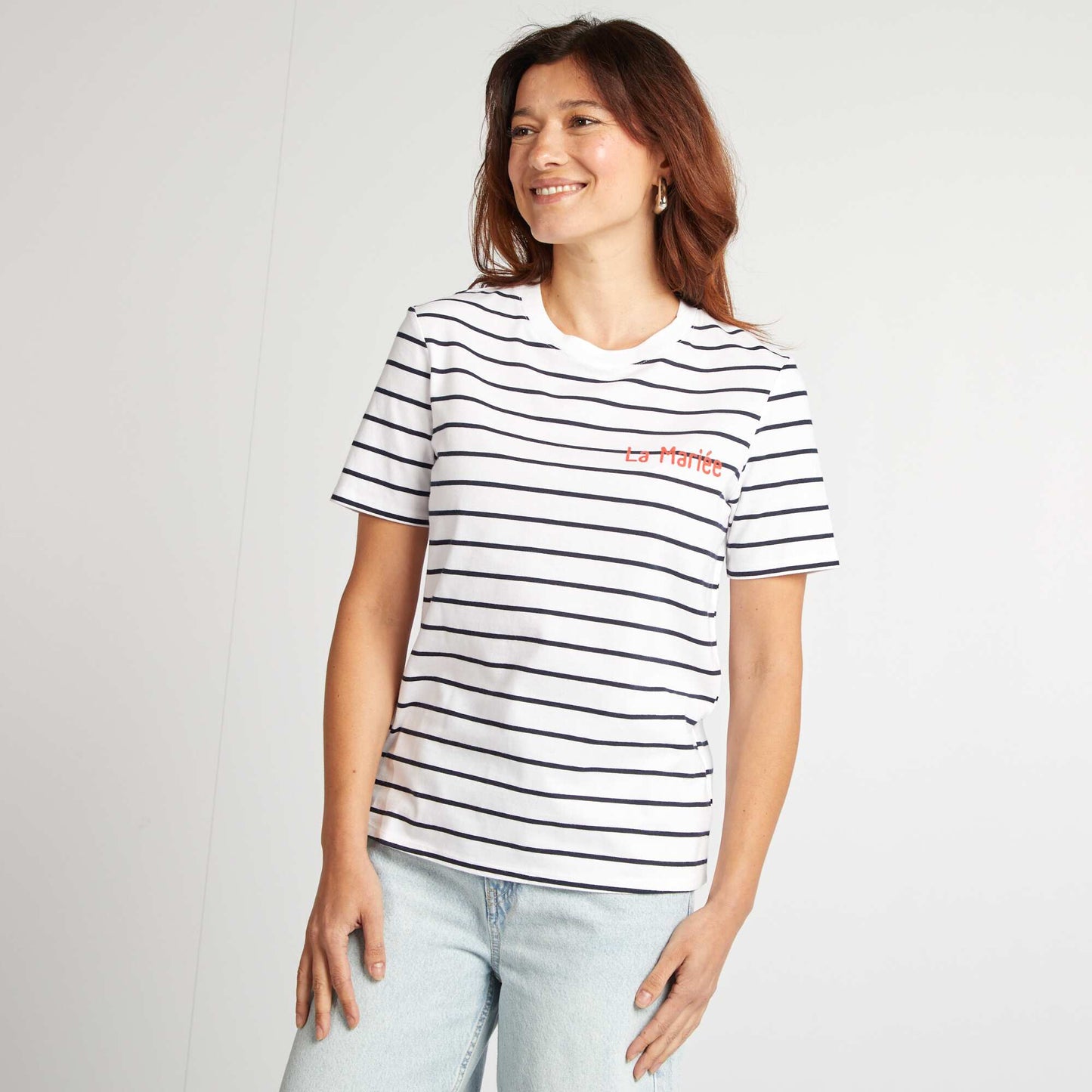 T-shirt avec message EVJF BLANC RAYé