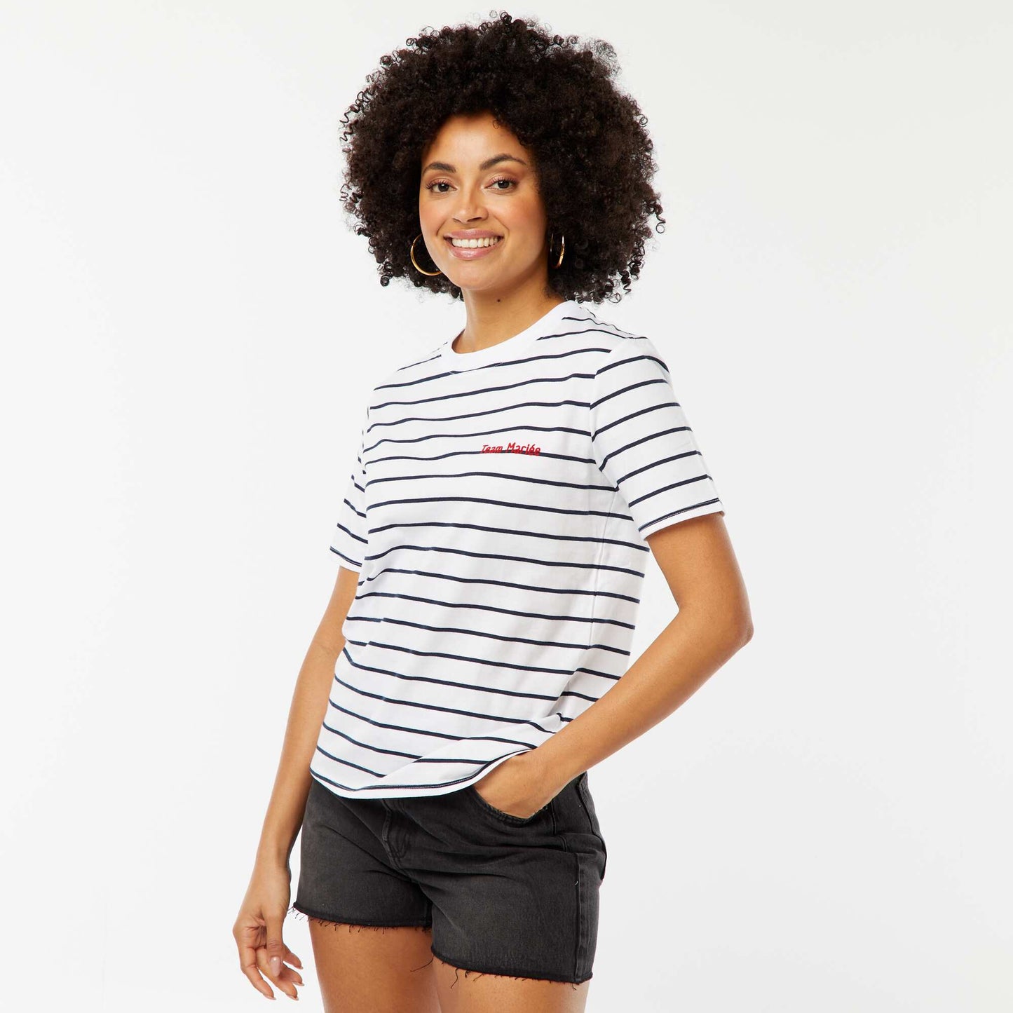 T-shirt avec message EVJF BLANC RAYé