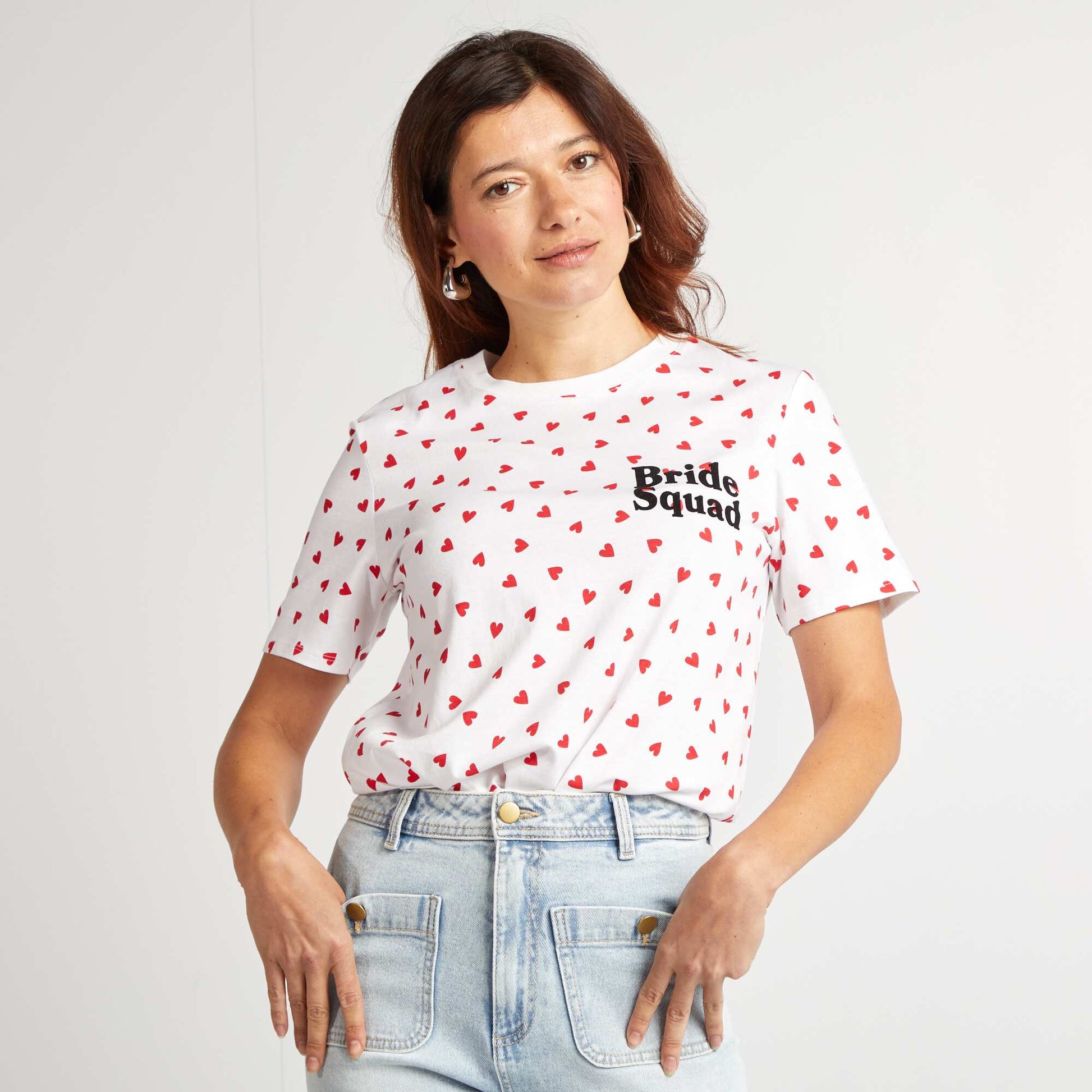 T-shirt avec message EVJF BLANC CœURS