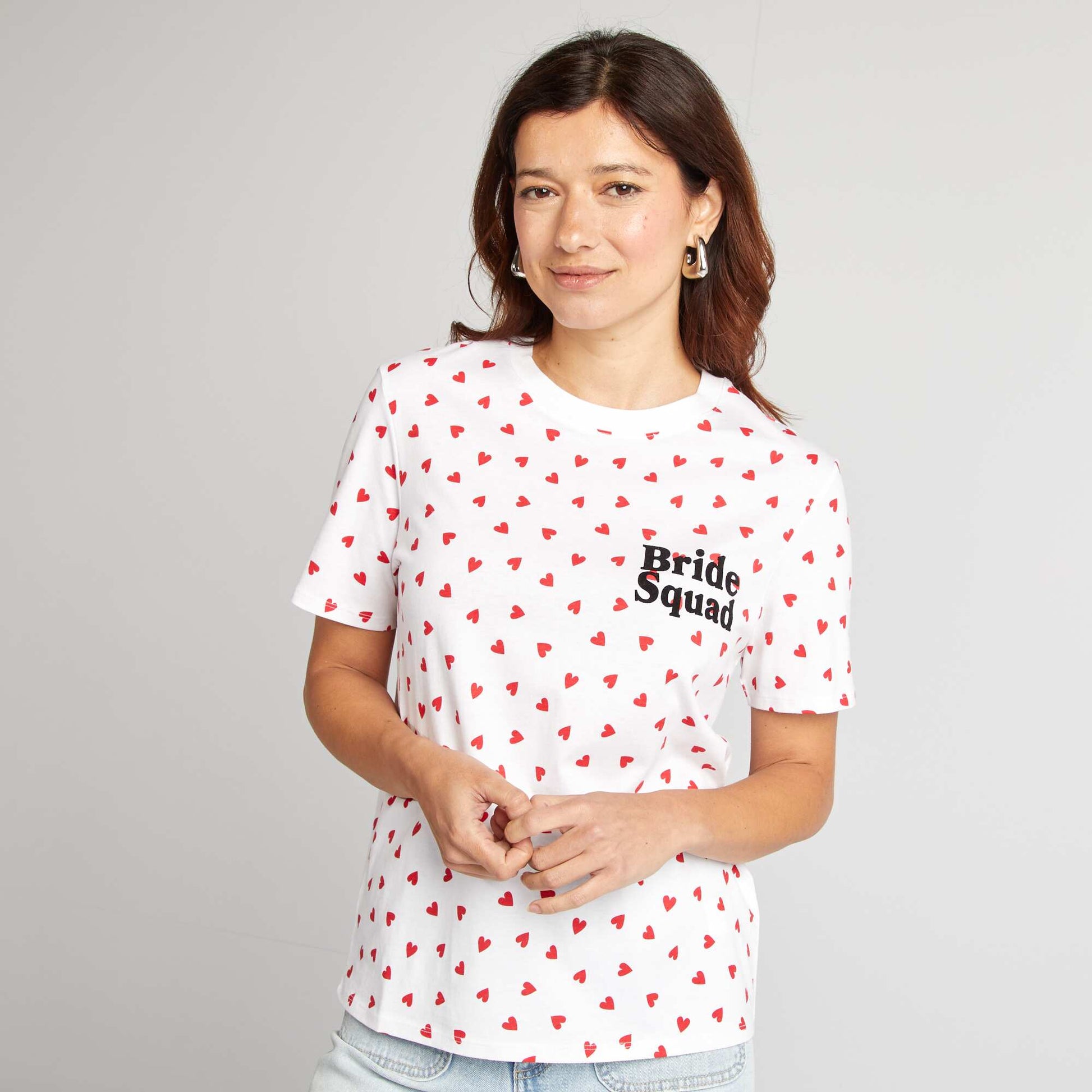 T-shirt avec message EVJF BLANC CœURS