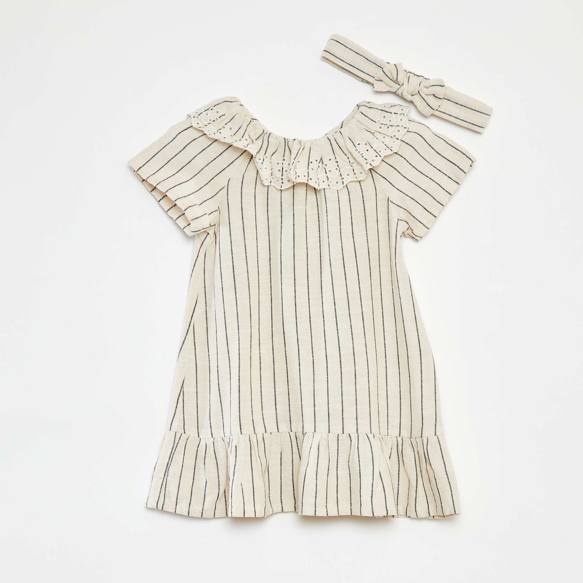 Robe unie à manches courtes + bandeau - 2 pièces BEIGE