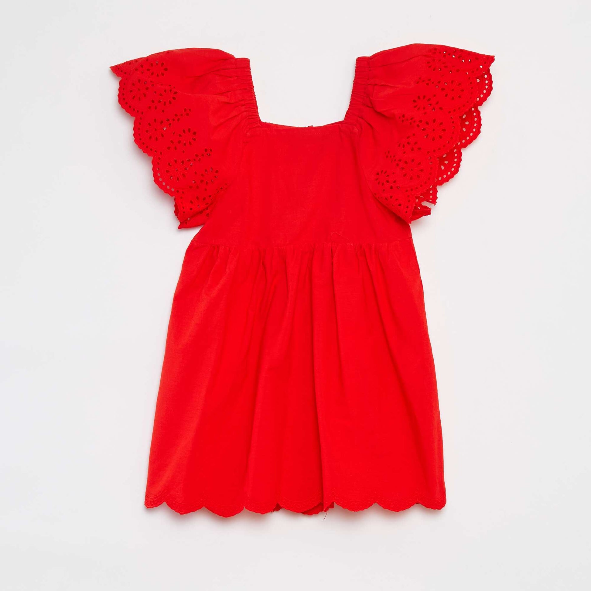 Robe à manches courtes avec broderies anglaises ROUGE