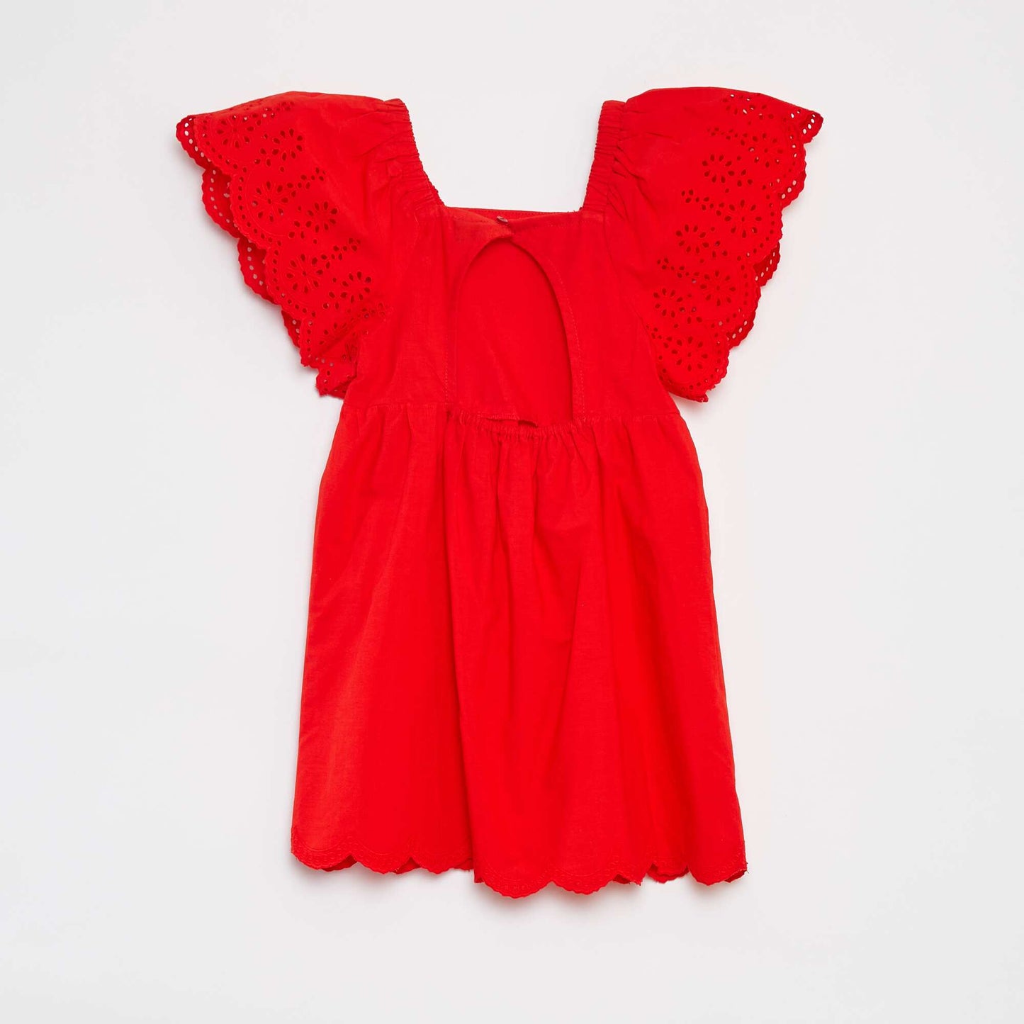 Robe à manches courtes avec broderies anglaises ROUGE