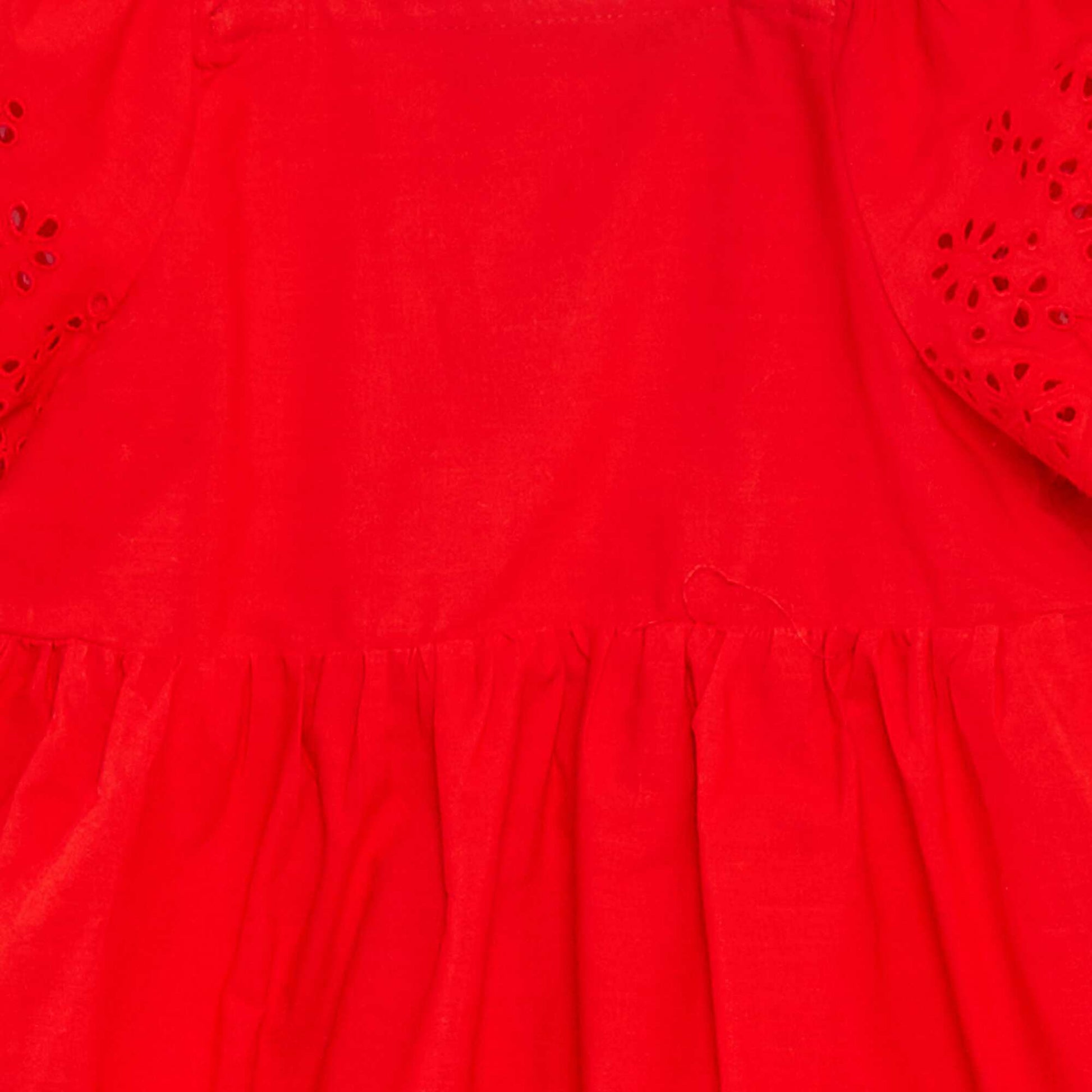 Robe à manches courtes avec broderies anglaises ROUGE