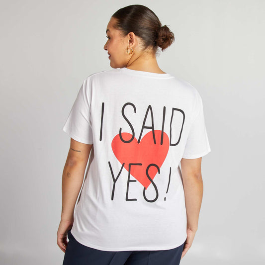 T-shirt en jersey manches courtes 'OUI' BLANC