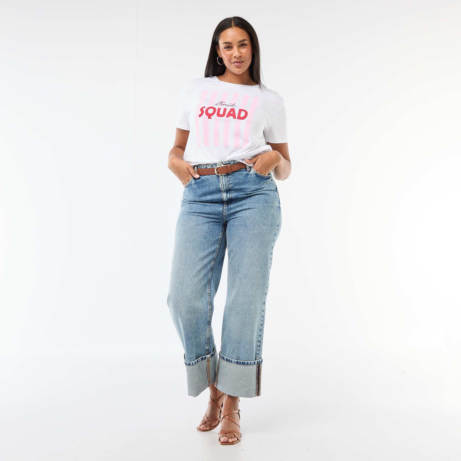 T-shirt en jersey manches courtes 'OUI' BLEU
