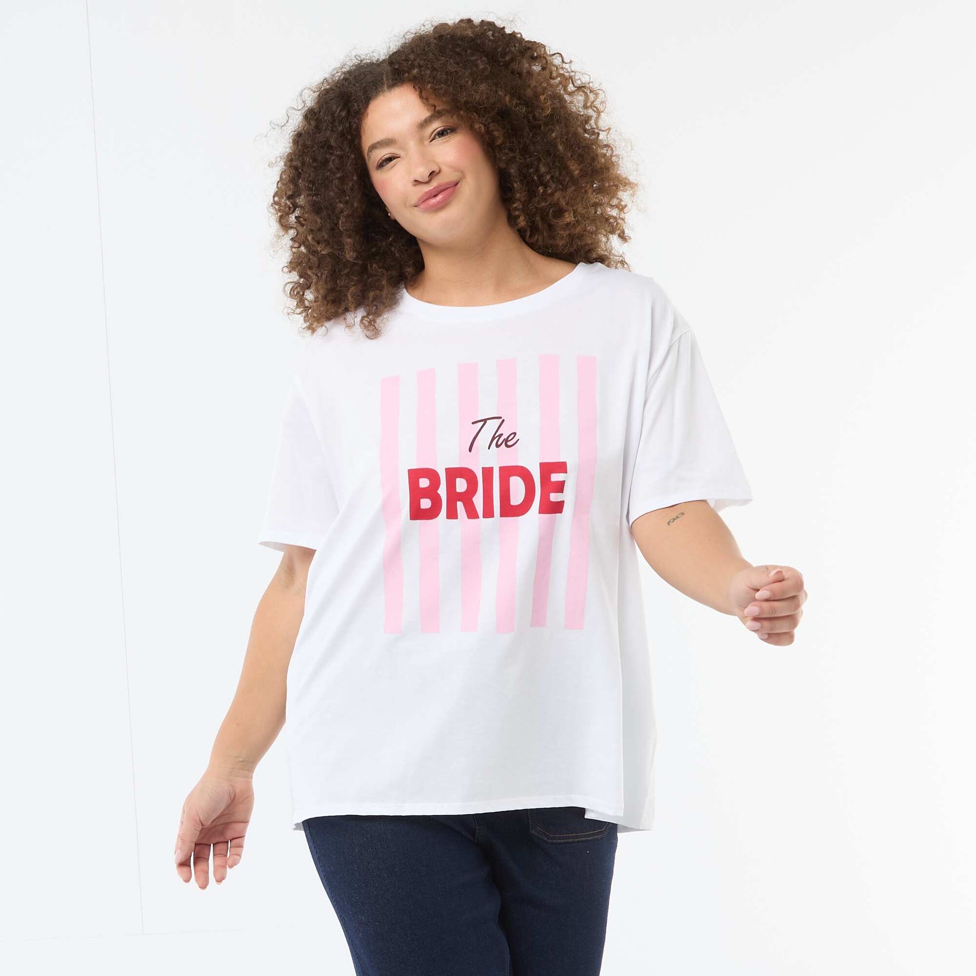 T-shirt en jersey manches courtes 'OUI' BLEU