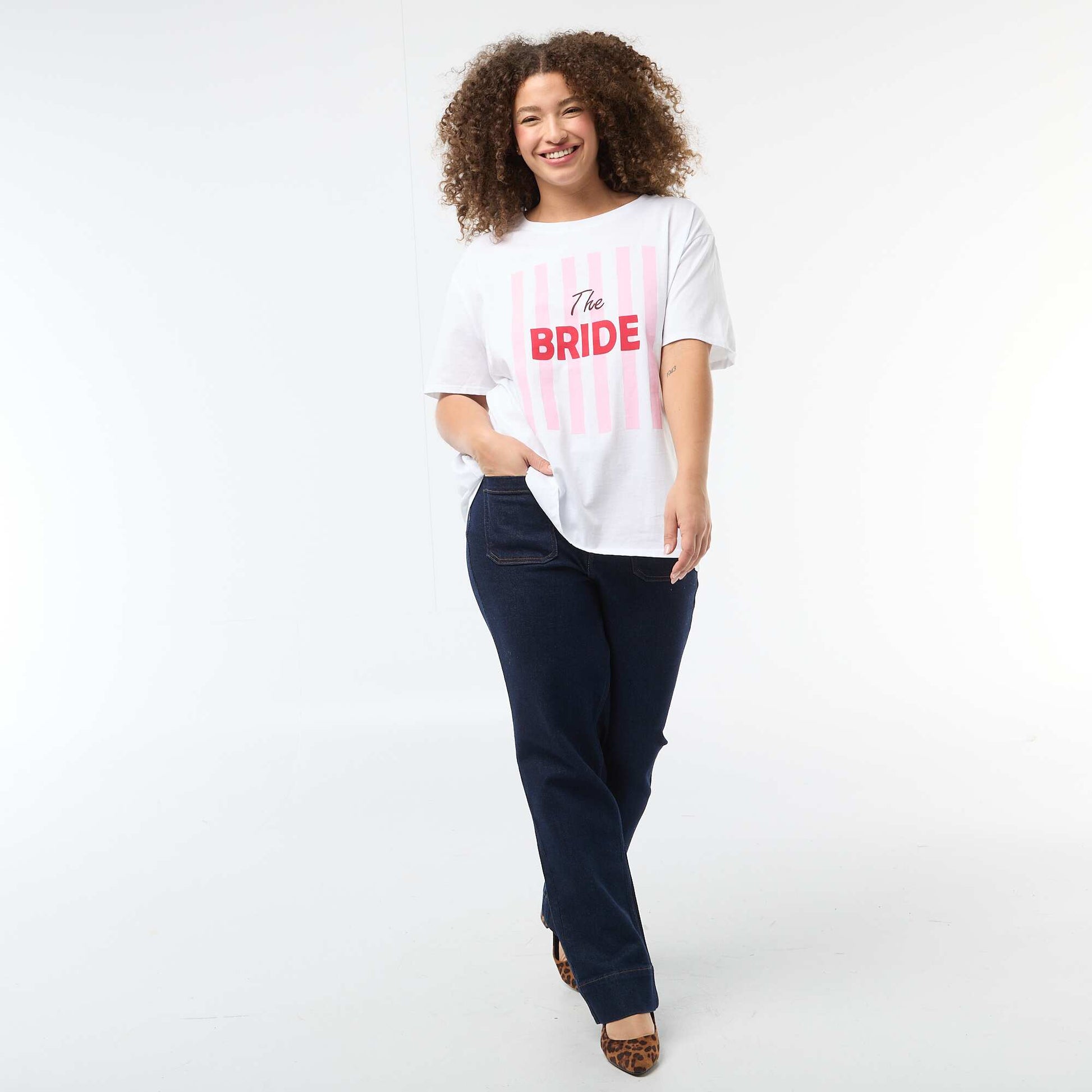T-shirt en jersey manches courtes 'OUI' BLEU