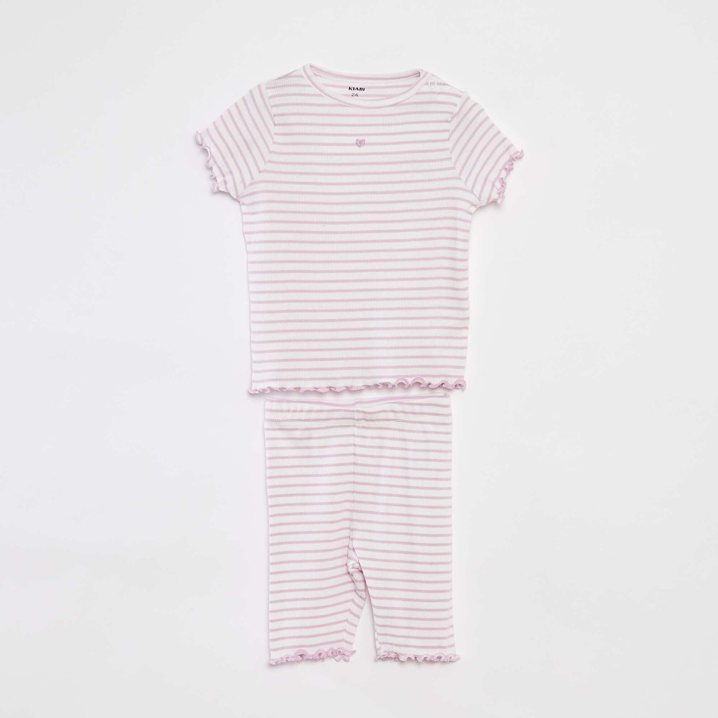 Pyjama court en rib et bords ondulés BLANC/VIOLET