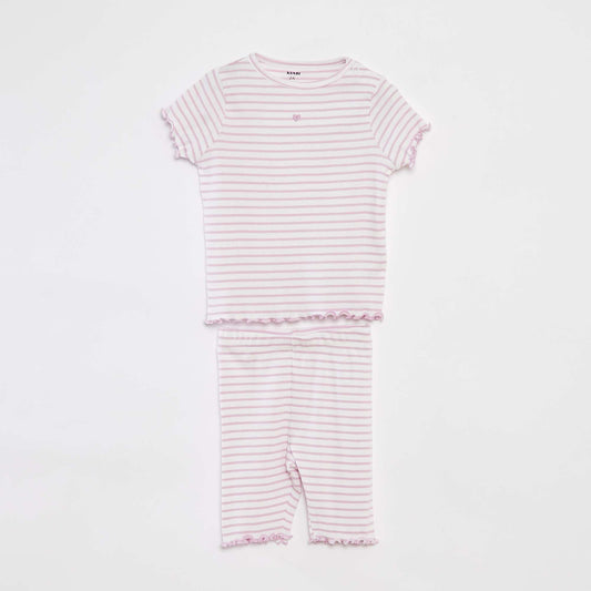 Pyjama court en rib et bords ondulés BLANC/VIOLET