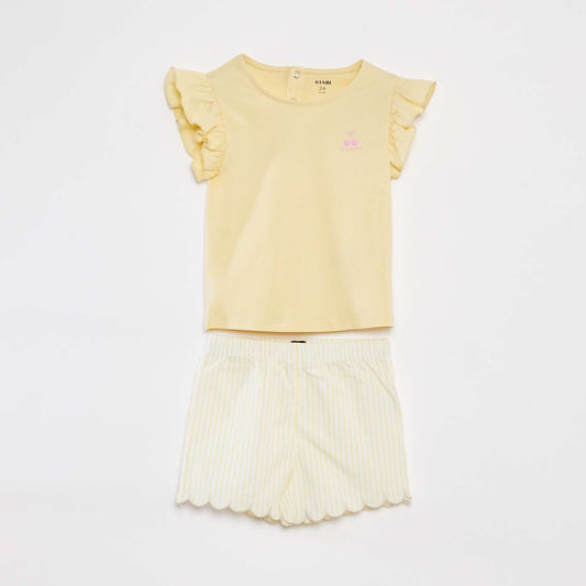 Pyjama court t-shirt + short à volants - 2 pièces JAUNE