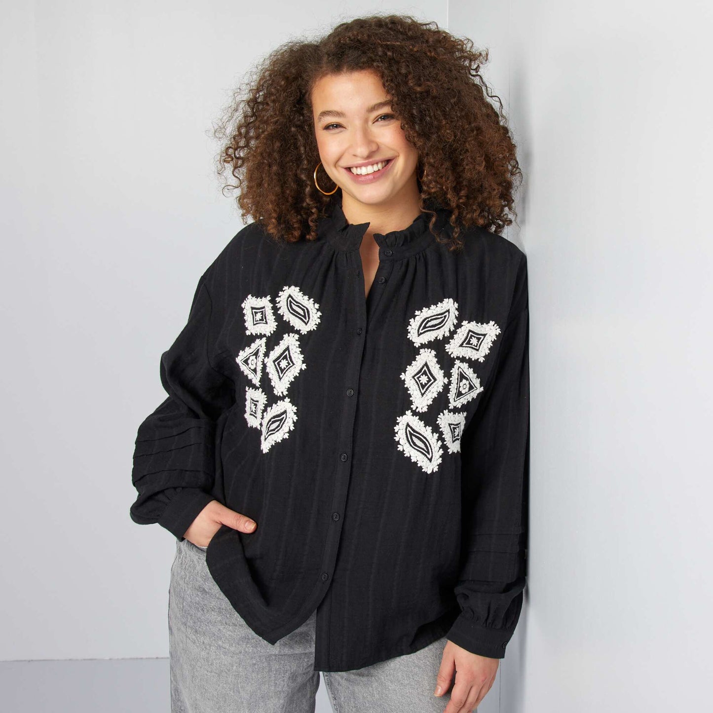 Chemise en gaze de coton NOIR