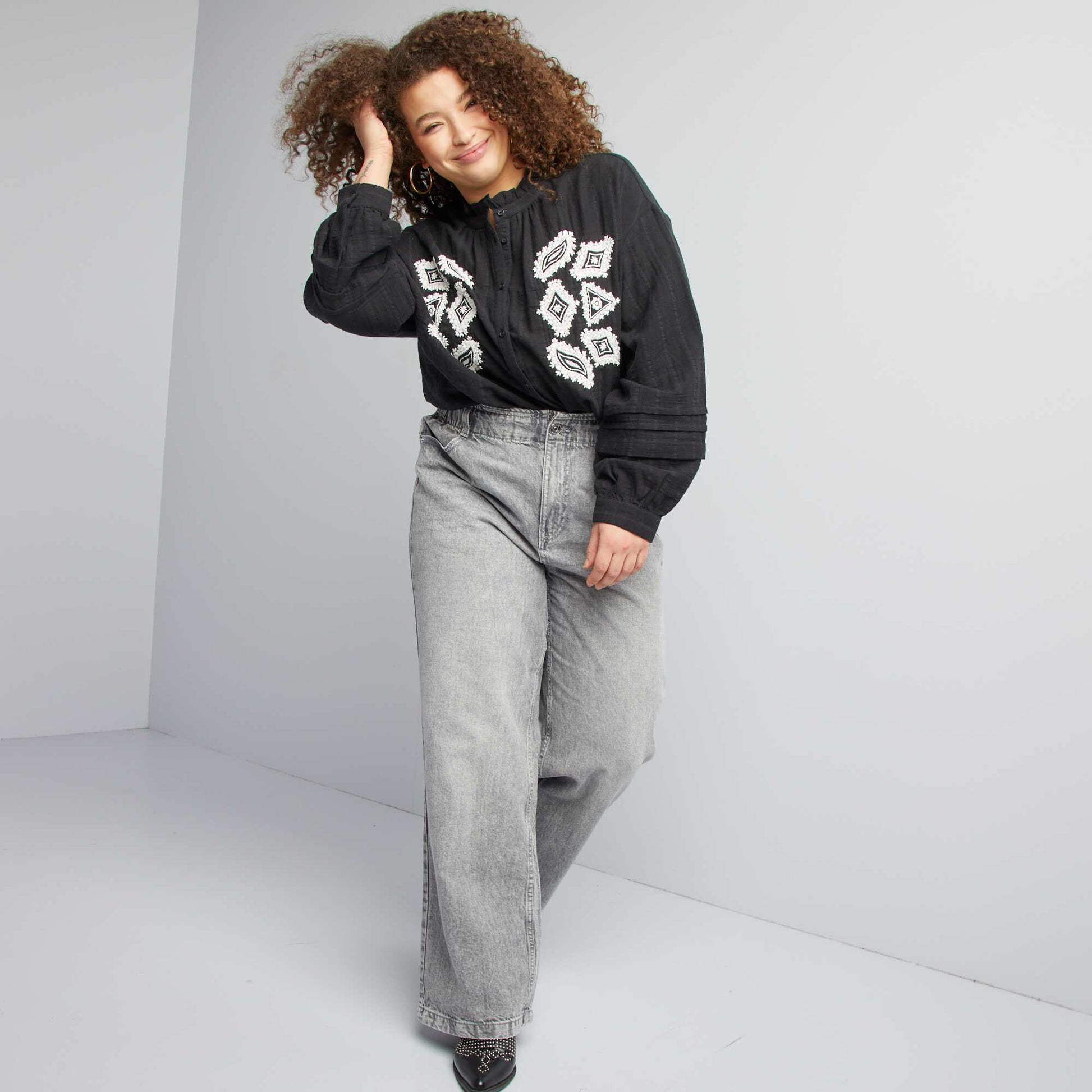 Chemise en gaze de coton NOIR