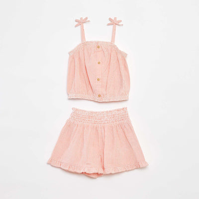 Ensemble top + jupe rayée en matière crêpée - 2 pièces ROUGE
