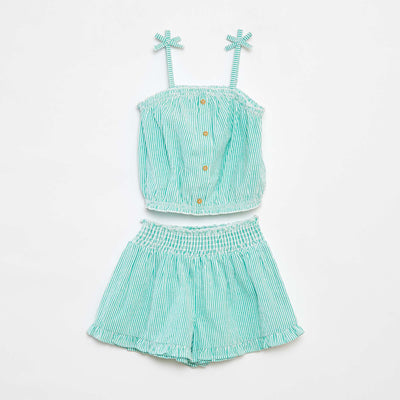 Ensemble top + jupe rayée en matière crêpée - 2 pièces VERT