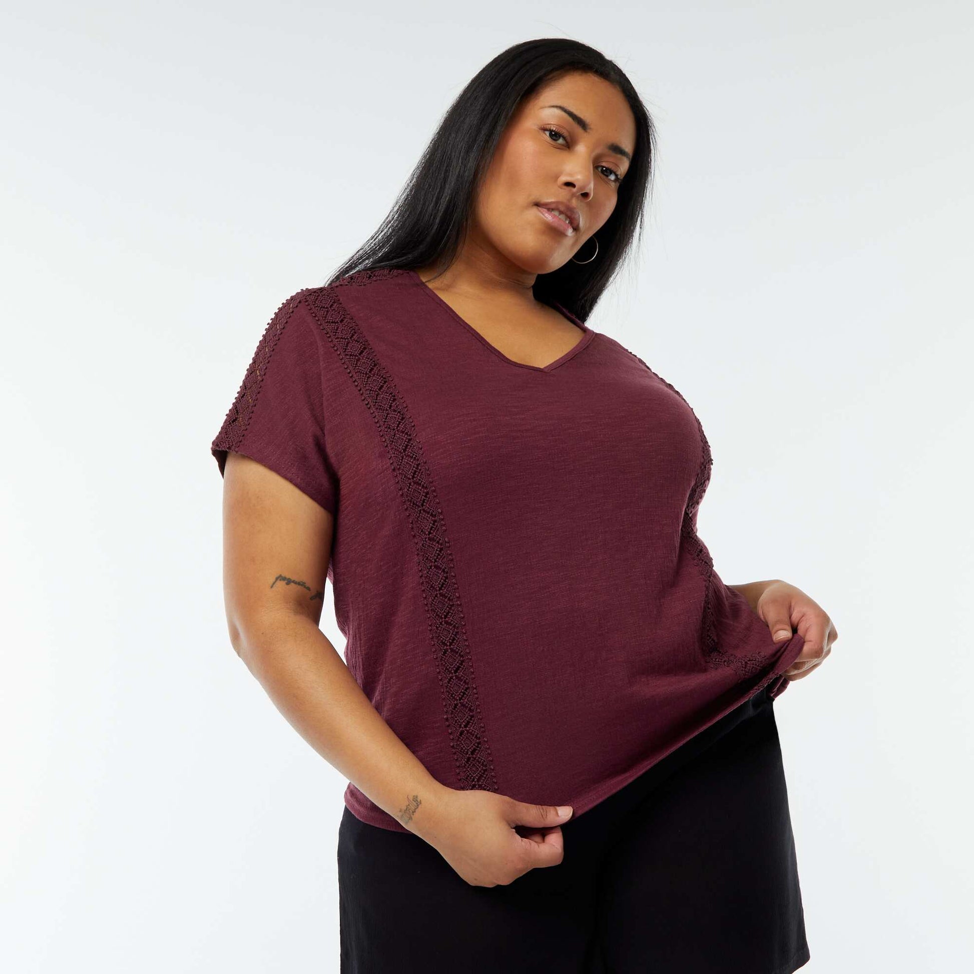 Blouse matière crêpée avec broderies VIOLET