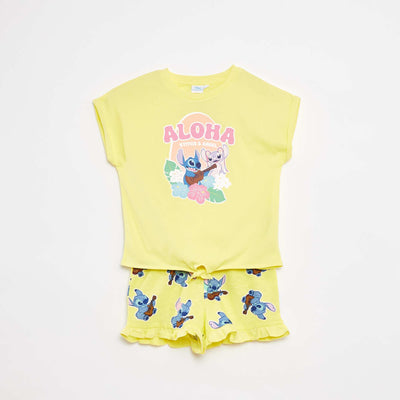 Ensemble tee-shirt long + short 'Stitch' JAUNE