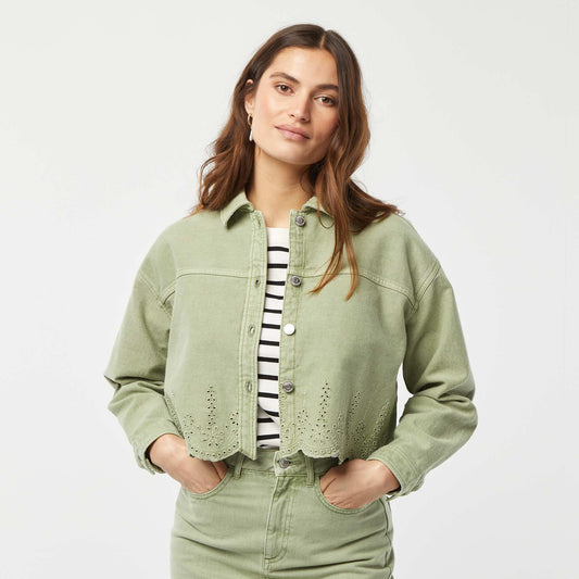 Veste en denim avec broderies VERT