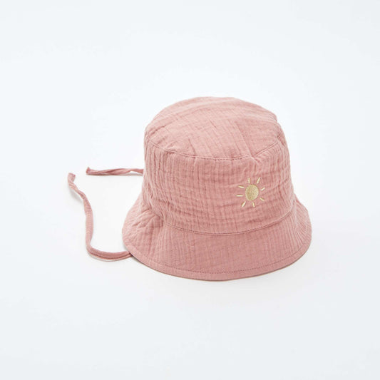 Bob en gaze de coton avec broderie soleil ROSE