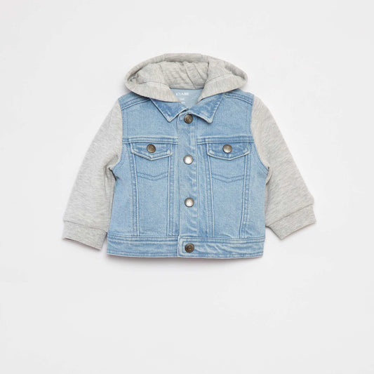 Veste bi-matière en denim et molleton BLEU