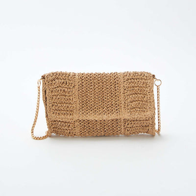 Pochette en raphia avec bandoulière BEIGE