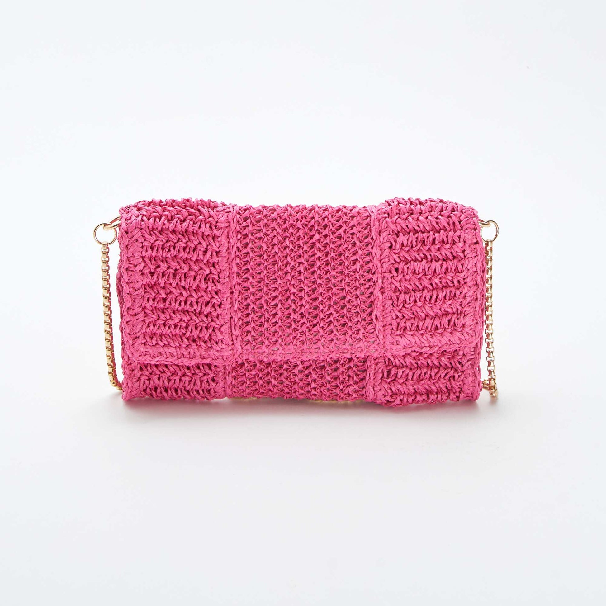 Pochette en raphia avec bandoulière ROSE