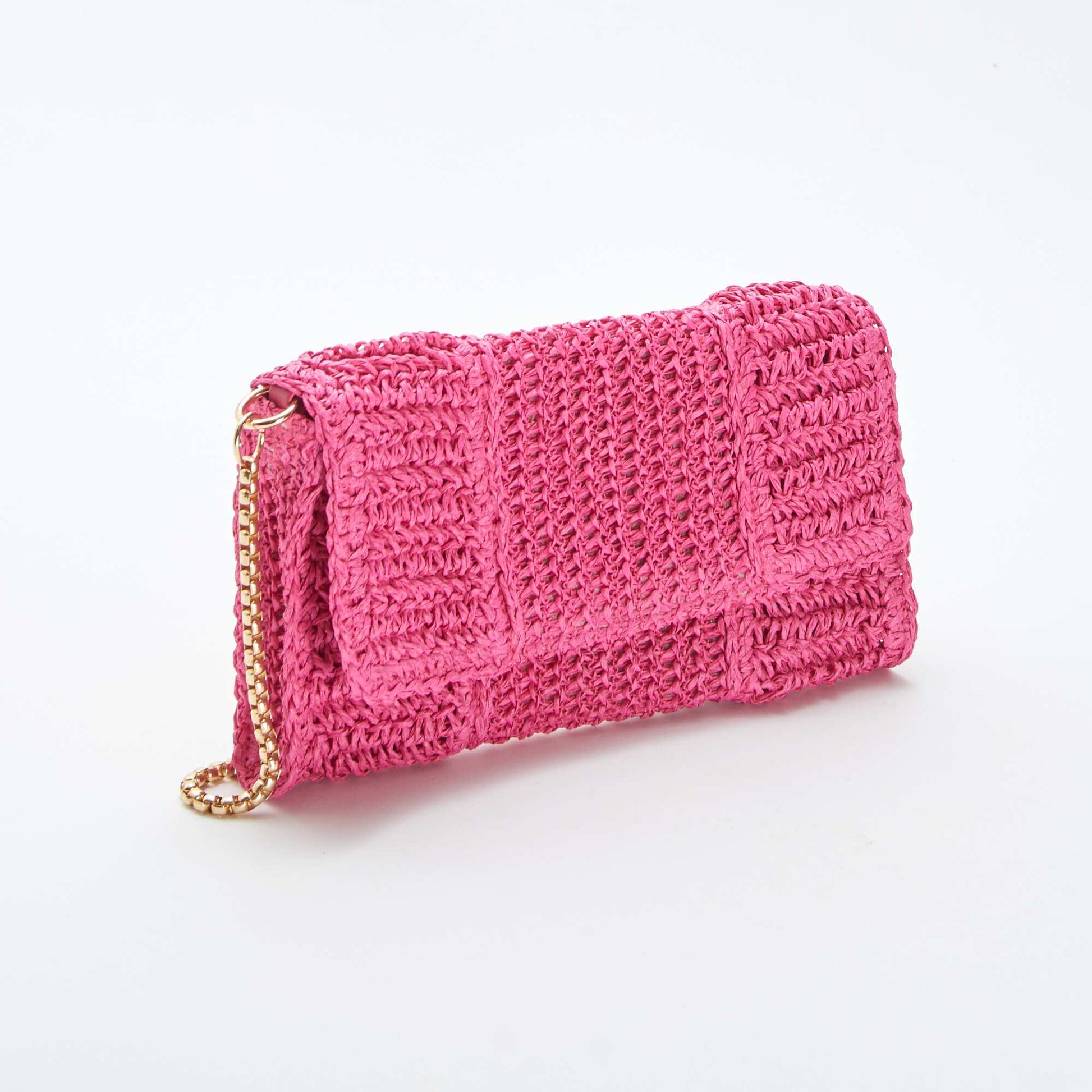 Pochette en raphia avec bandoulière ROSE