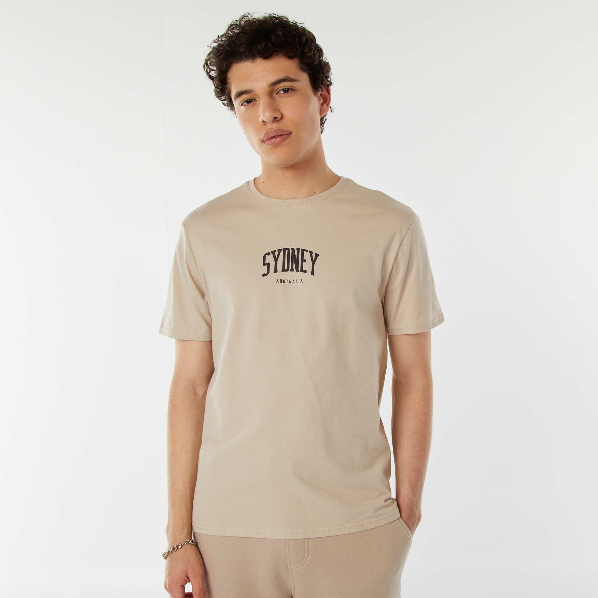 Tee-shirt imprimé à messages BEIGE