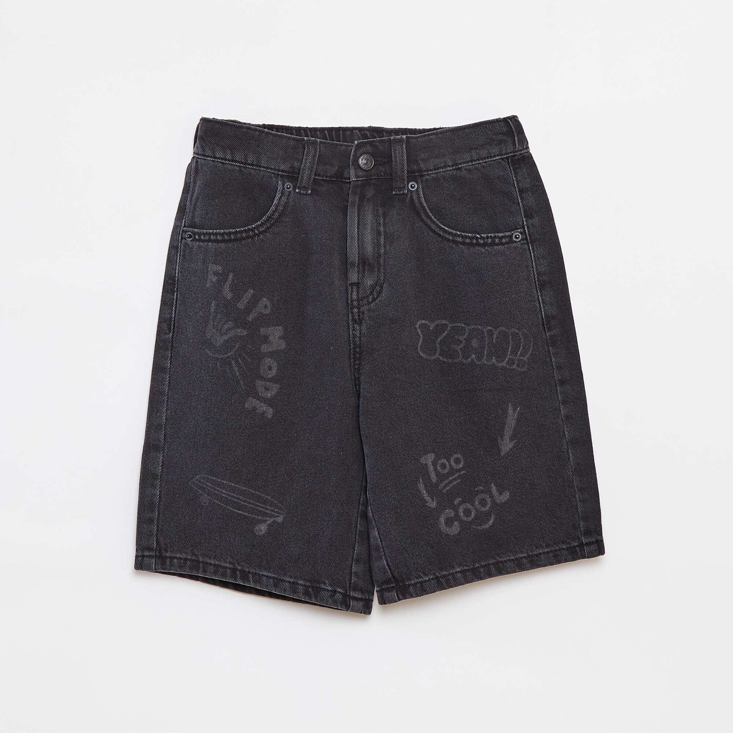 Bermuda en denim imprimé 'skaters' NOIR