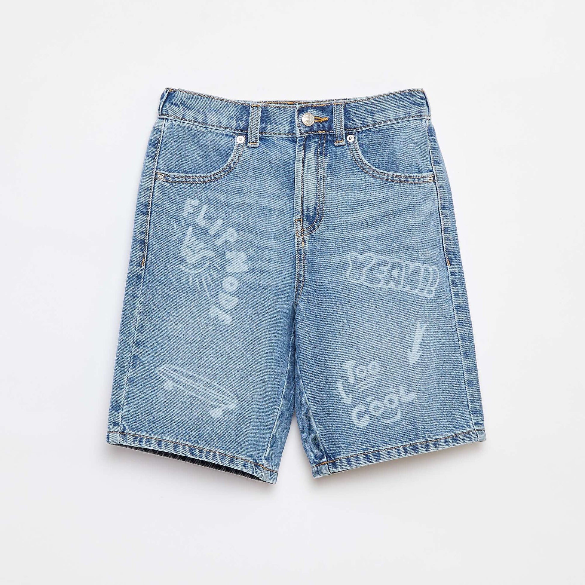 Bermuda en denim imprimé 'skaters' DOUBLE STONE