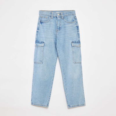Pantalon en jean avec poches à rabat BLEU
