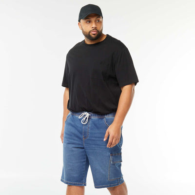 Bermuda en denim avec poche à rabat BLEU