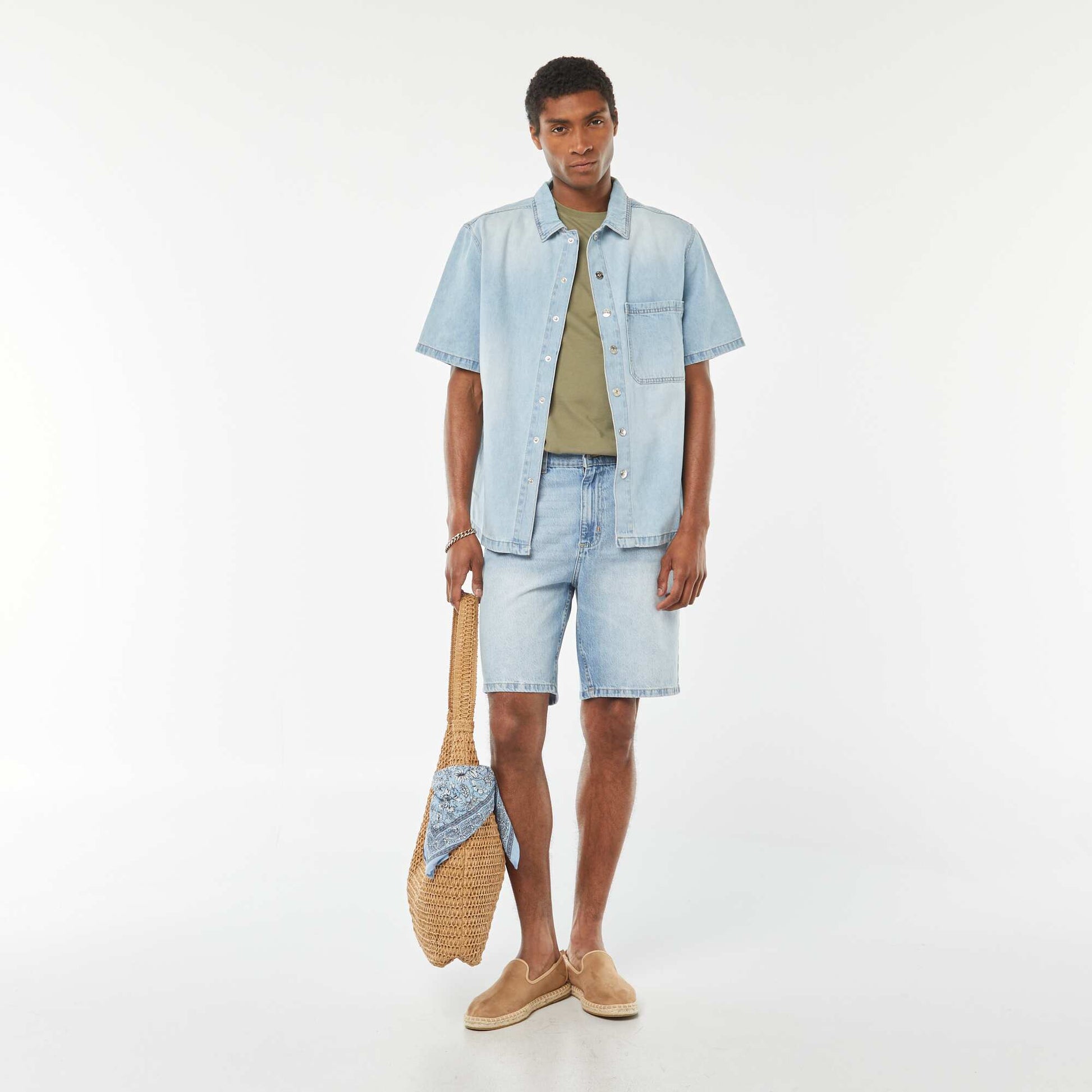 Bermuda en jean coupe droite BLEU