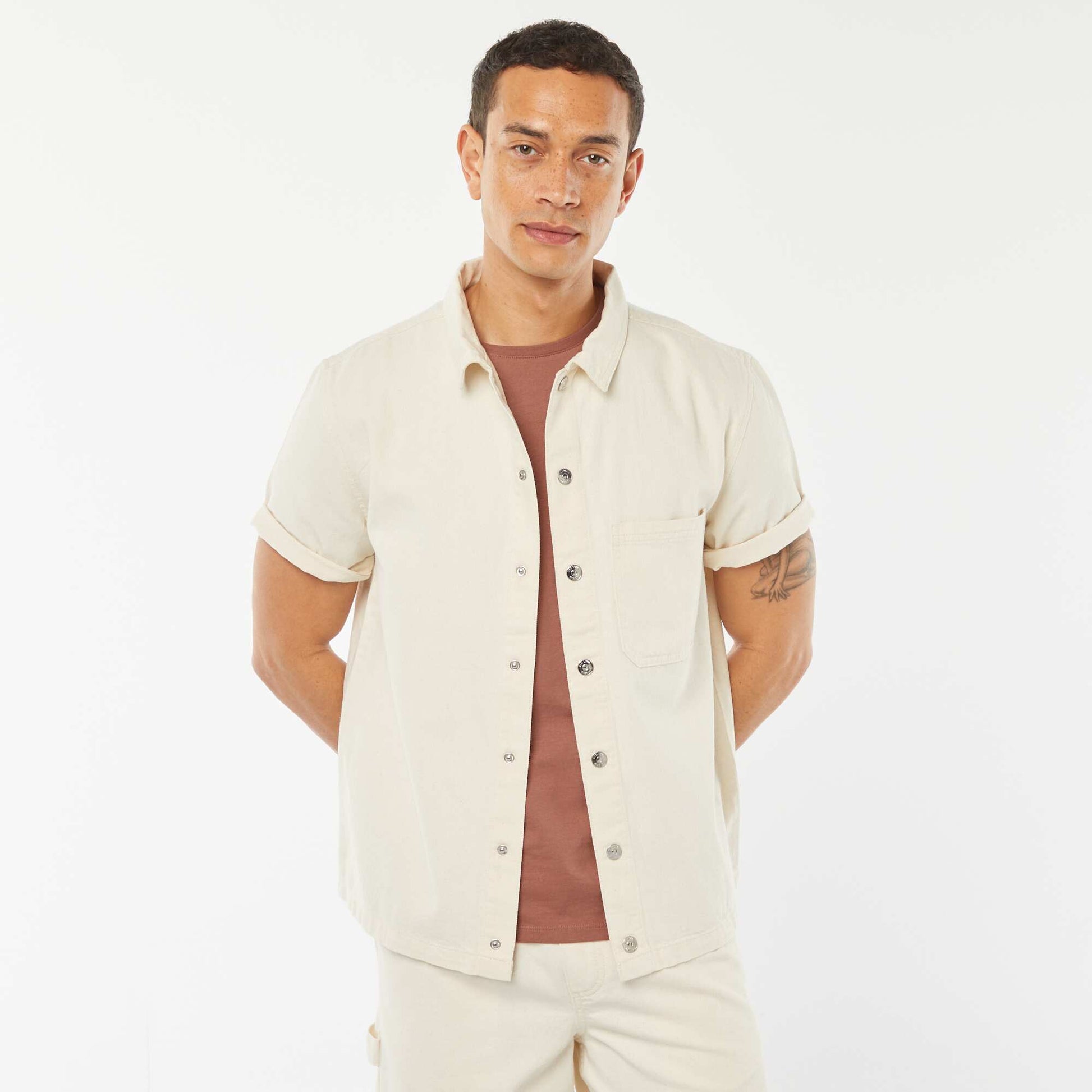 Surchemise en jean avec poche BLANC CASSé